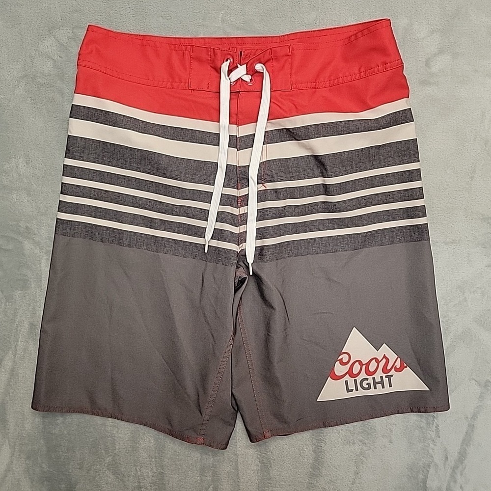 Coors Light Shorts Mens M Gray Red Beer Graphic Swim Party Mesh Lined Retro Y2K